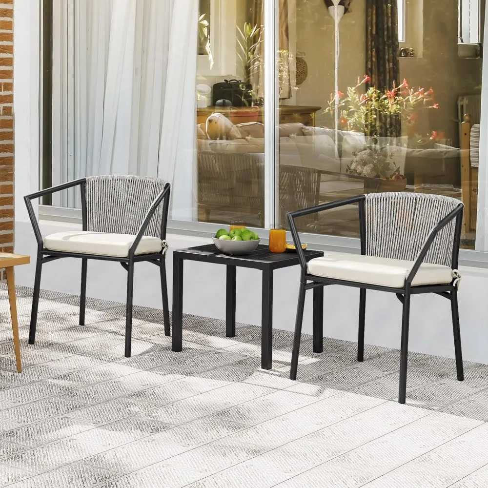 

3 Pieces Patio Set Wicker Furniture Outdoor Table and Chairs Rattan Chair Conversation Sets with Cushions & Coffee Table for Po