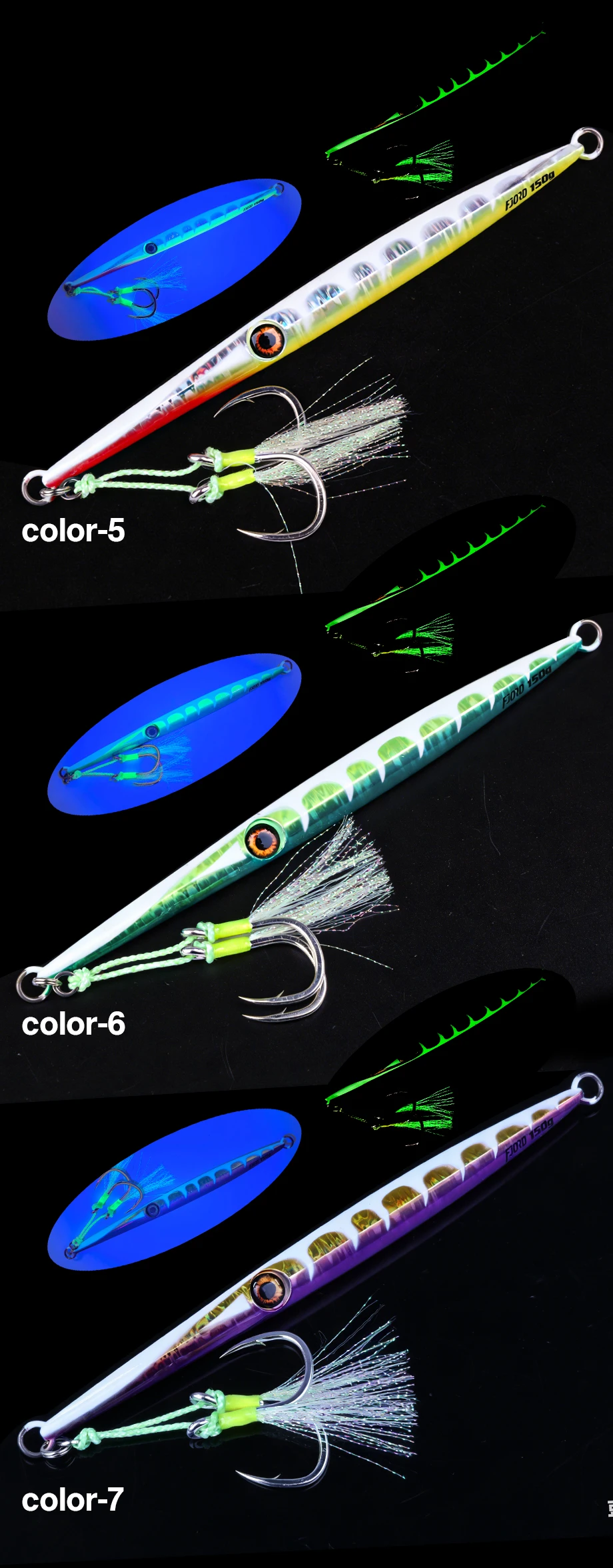 FJORD 100g 150g 200g Metall-Jig mit Leuchthaken UV-Angelköder Jig-Angelköder für Spinnangeln Meerwasser Fluss Salzwasser Angelzubehör – Detail 7
