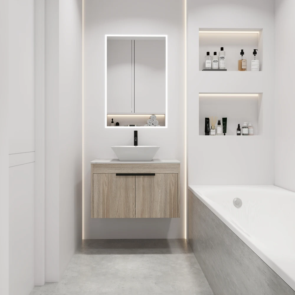 

30 " Modern Design Float Bathroom Vanity With Ceramic Basin Set, Wall Mounted White Vanity With Soft Close Door,KD-Packing