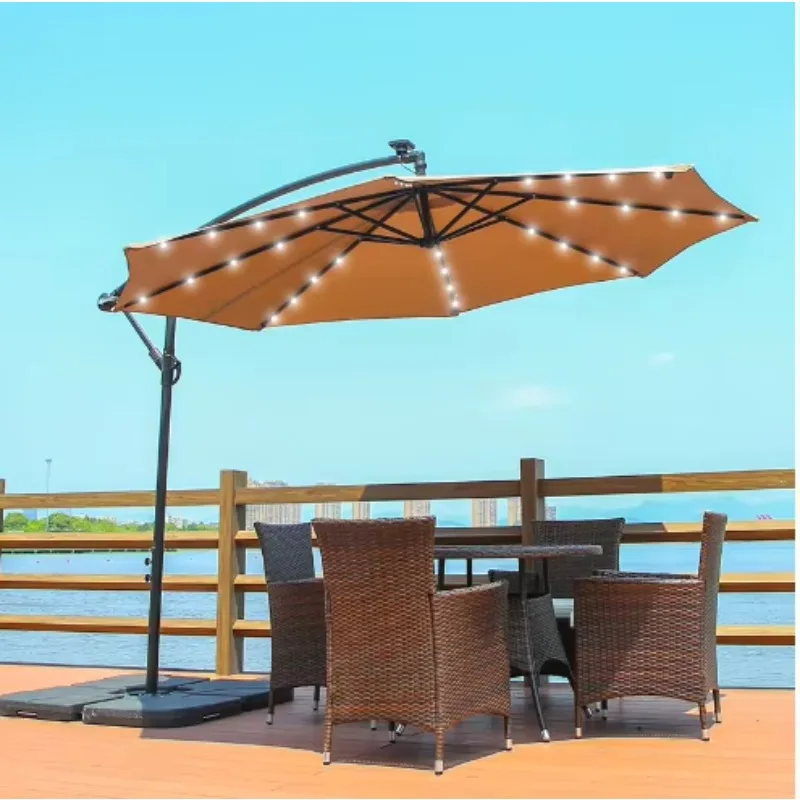 

3*4m Solar Light Led Cream White Black Luxury Cantilever Garden Parasol Outdoor Umbrella