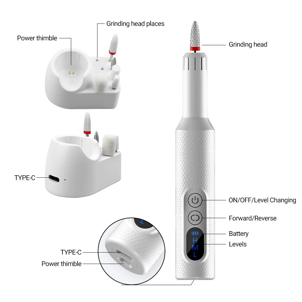 6in1ที่กรอเล็บไร้สาย15000รอบต่อนาทีพร้อมไฟ LED และหน้าจอเครื่องตัดทำเล็บมือเล็บเท้าเครื่องขัดเล็บเท้า