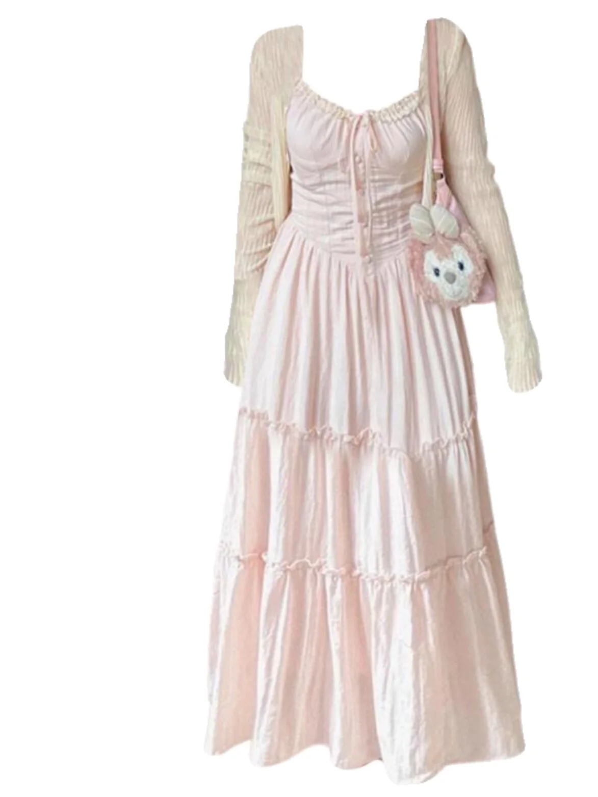 plus Size Women's Beautiful Summer Tea Break Open Cardigan Strap Dress Two-Piece Set Fashionable French Style for Adults