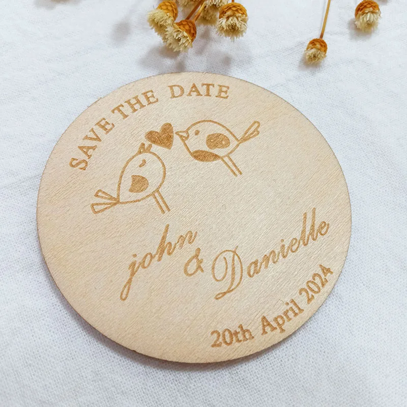 Custom Wedding Magnets,Save the Date Magnets,Personalized Wooden magnet with bird,Wedding Invitation,Gifts for Guests