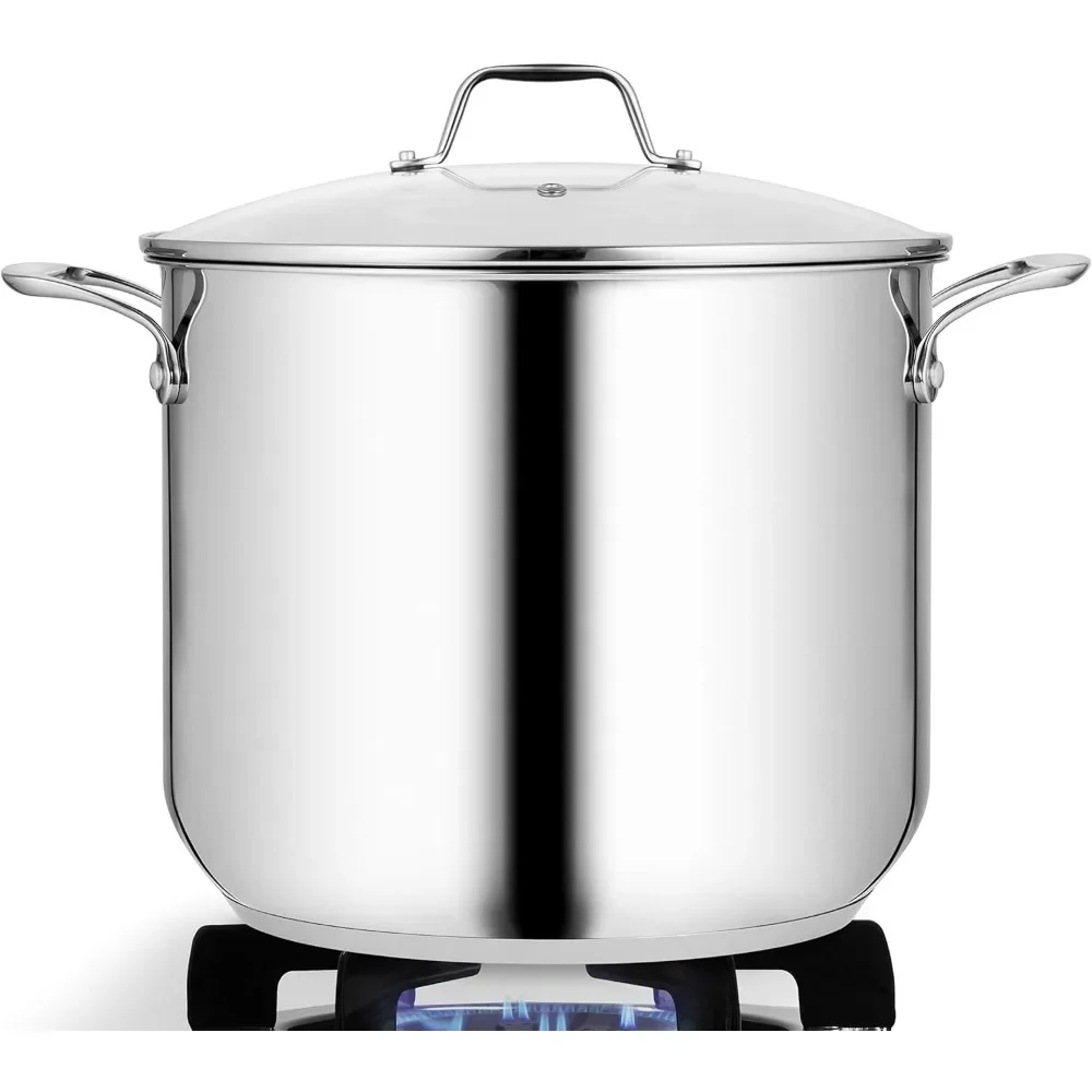 Stainless Steel Stock Pot-18/8 Food Grade Heavy Duty Induction-Large, Stew, Simmering, Soup See Through Lid, Dishwasher Safe