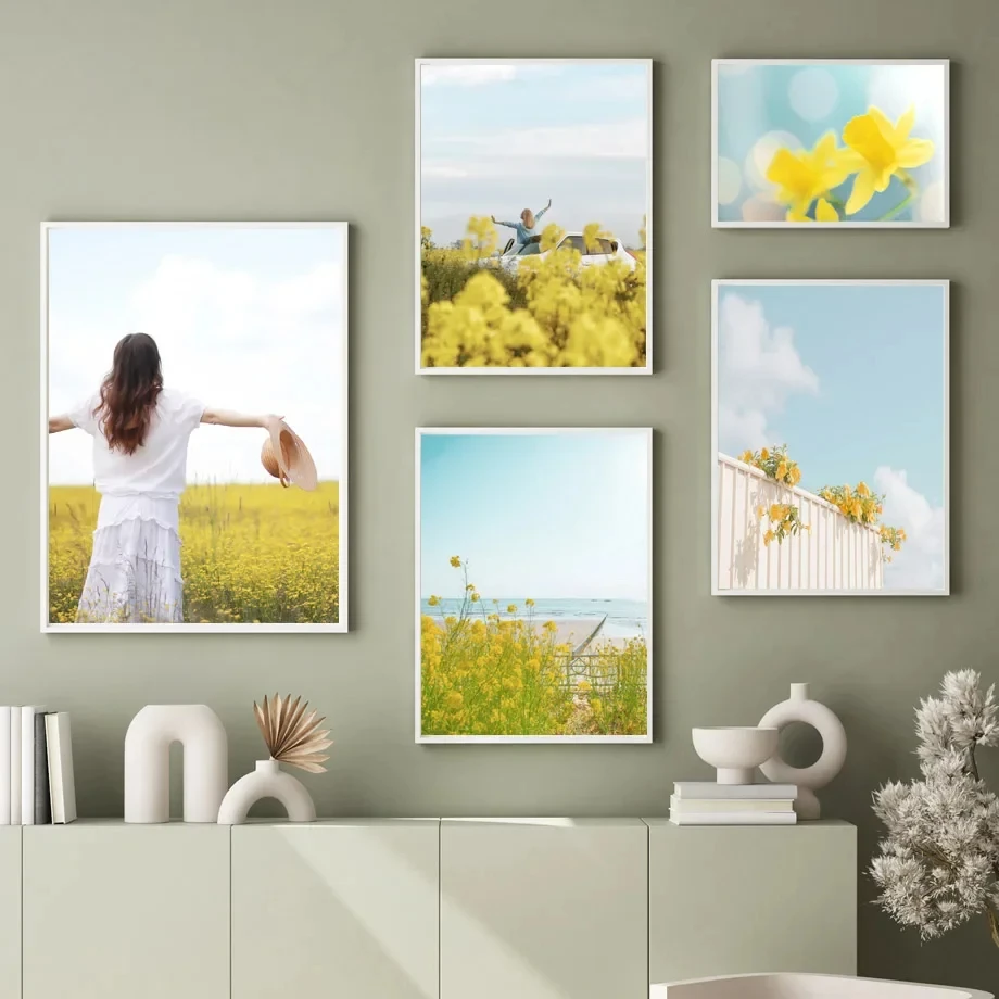 لوحة زيتية جدارية طبيعية ، ملصق الربيع والطباعة ، الأصفر ، زهرة الزنبق ، الأرنب ، منزل ريفي ، الشمال ، غرفة المعيشة ، ديكور المنزل