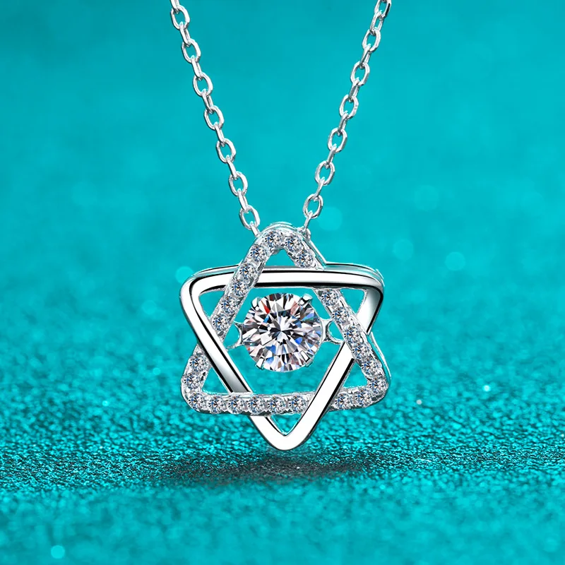 Platinum PT950 Spirit Necklace Hexagonal Moissanite Chain Pendant