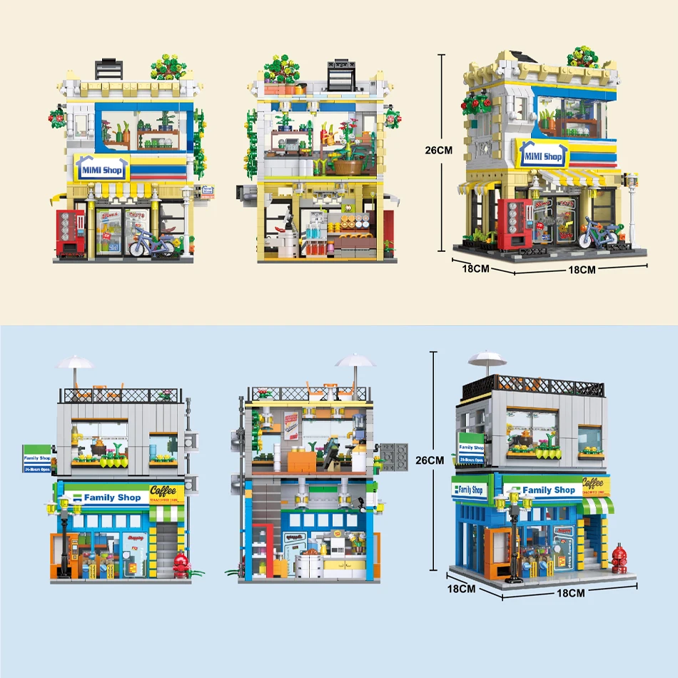 MOC Creative City Street View Convenience Store Building Blocks Set with LED Architecture Modular Assembly Bricks Toys Kids Gift