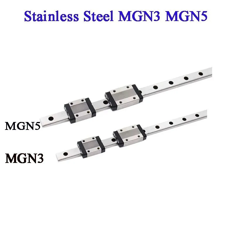 Stainless Steel MGN5 MGN3 Miniature Linear Rail Guide 1pc MGN L100 150 200 300 400mm+1pc MGN3C MGN3H MGN5C MGN5H Slider for 3D
