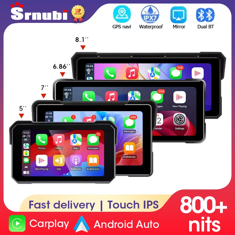 Srnubi Motorcycle Display Screen Carplay Moto Navigation Portable Digital Dashboard Motobike Android Auto Waterproof BT Monitor