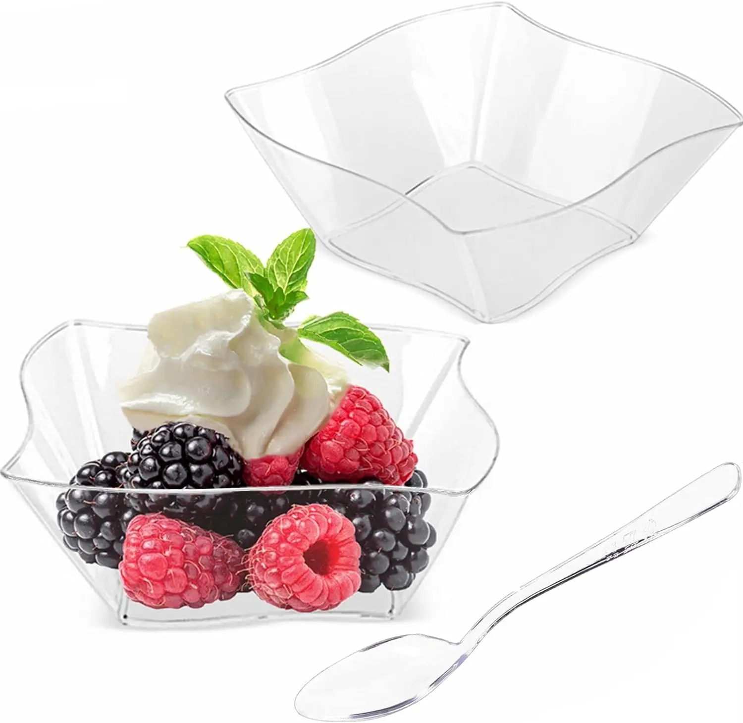 25/50 pcs Clear Plastic Dessert Cups  Appetizer Plates Bowls with Spoons for Wedding Party