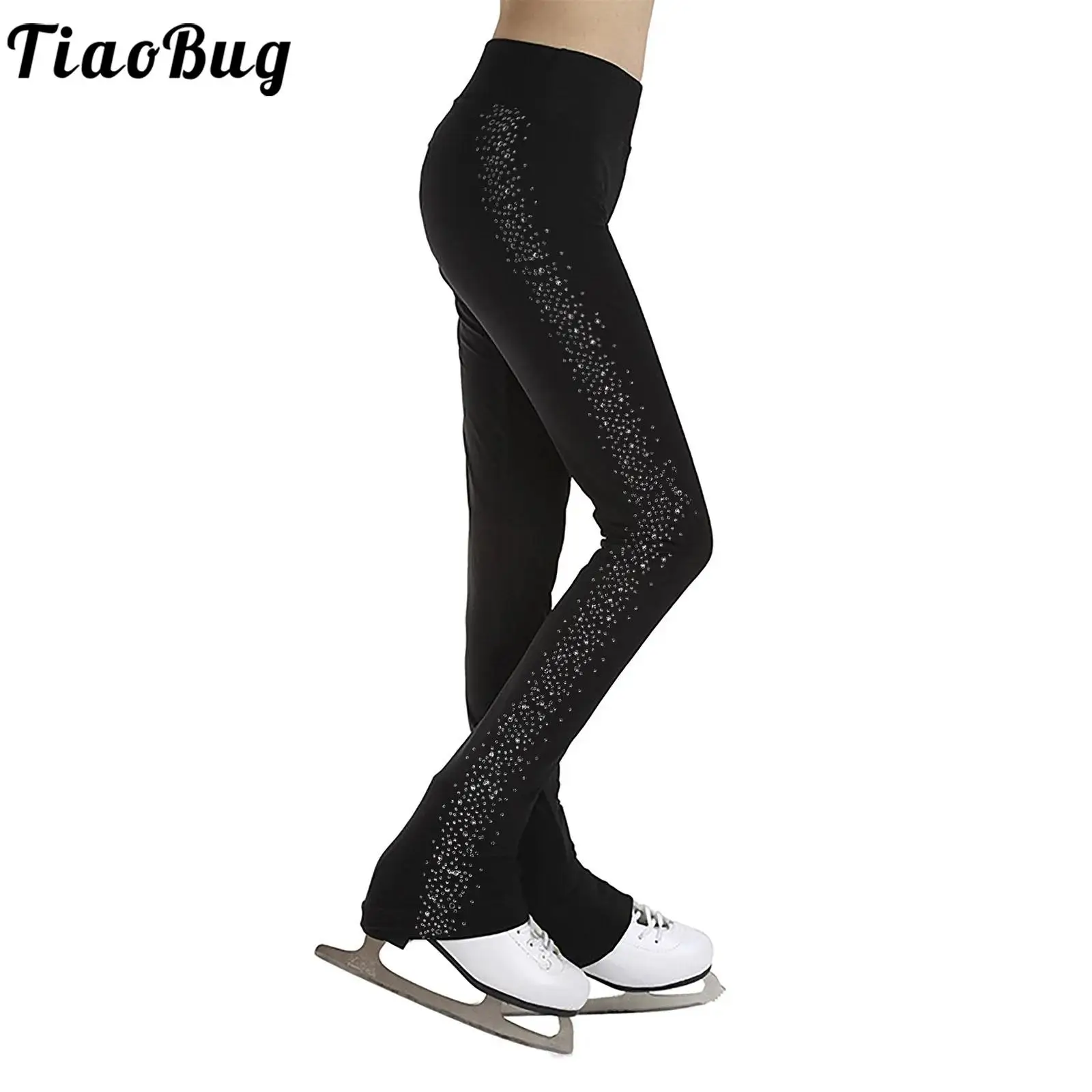 Pantalon de patinage artistique avec biscuits brillants pour enfants, collants, leggings, patinage sur glace, entraînement AqWorkout, costume de performance de danse pour filles