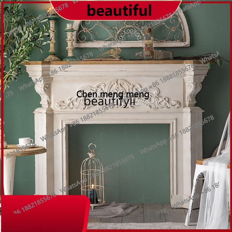 

Retro Simulation Fireplace Decorative Cabinet Fireplace Retro Wall Gypsum Fireplace Cabinet Solid Wood H