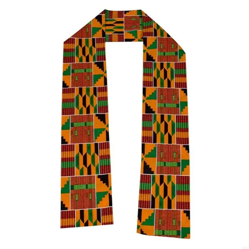African Kente Print Shawl Cotton Stole Sash Unisex Neck Wrap Ethnic Accessory 