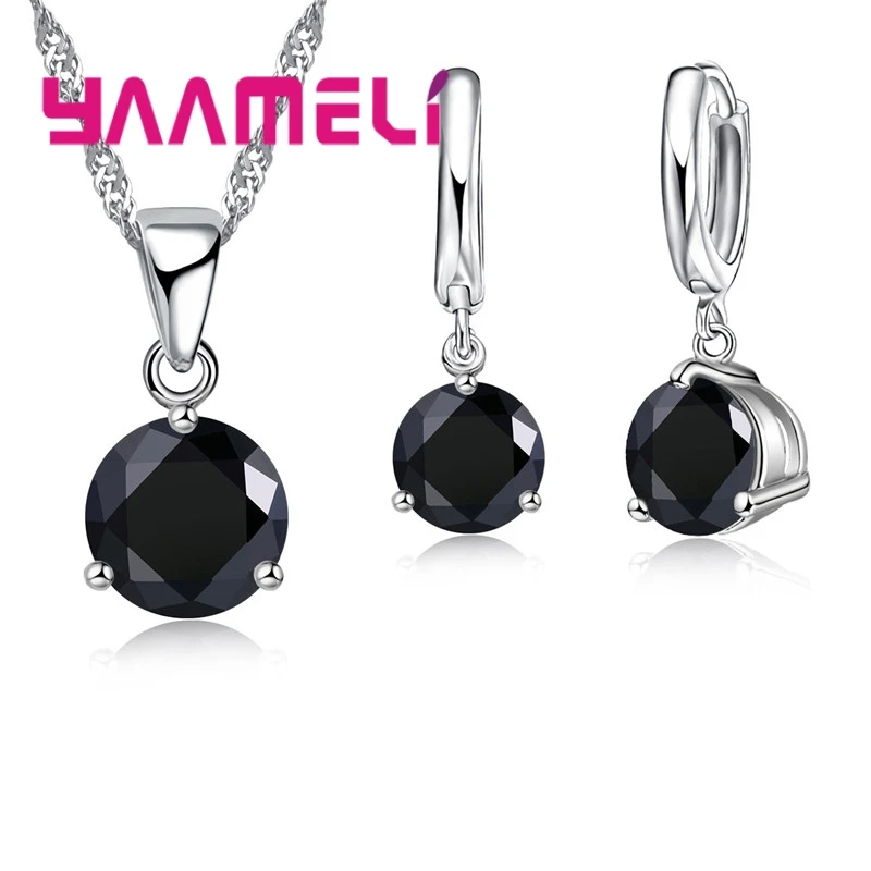 Promotions!!Canndy Colors 925 Sterling Silver Wedding Elegant Jewelry Sets CZ Crystal  Crystal Pendant Necklace Earrings