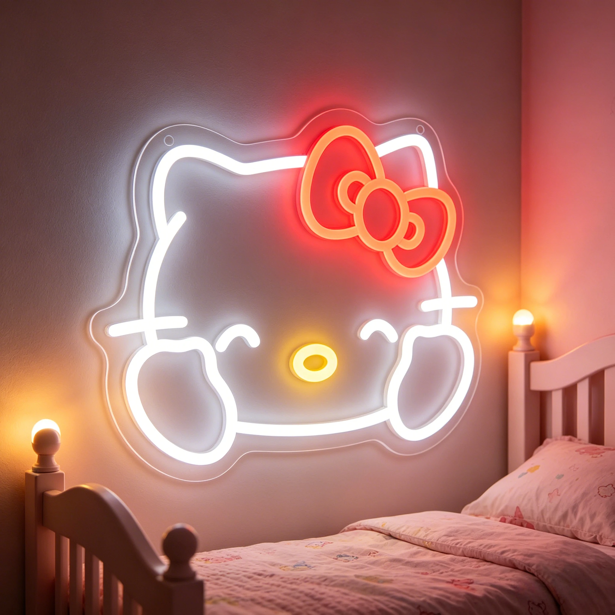 

Neon Sign Hello Kitty Winking LED Night Light Cute Cartoon Wall Art Girl Bedroom Decor USB Powered Kawaii Home Decoration Gift
