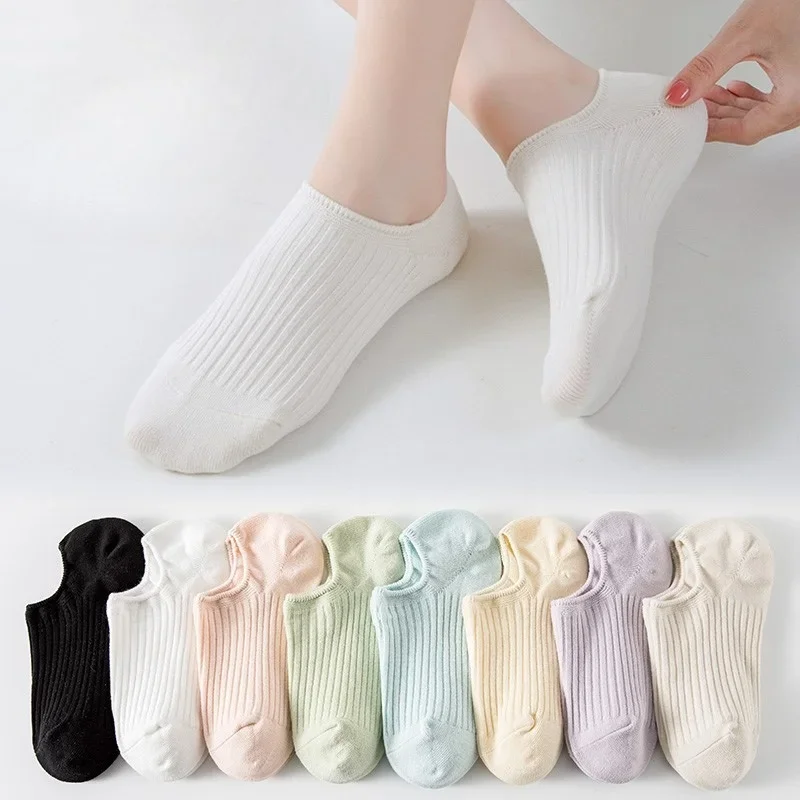 

1 4 пары женских противоскользящих носков-невидимки, летние дышащие хлопковые носки, невидимые носки-кроссовки с низким вырезом, нескользящие, мягкие, удобные