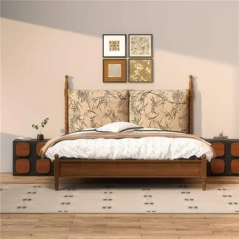 1.8m double master bedroom bed with soft bag 1.5m red oak printed bed