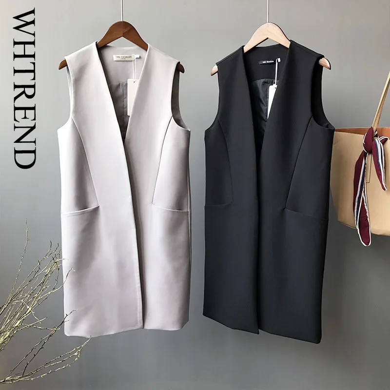 

WHTREND простой жилет в корейском стиле для женщин, осенний новый модный пиджак средней длины, жилет для офиса, женская одежда WH1813