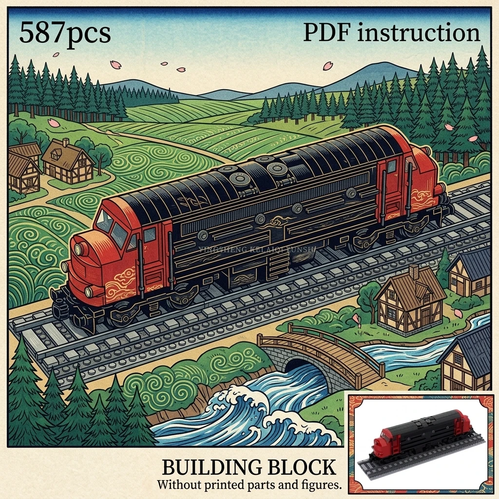

MOC Classic European Diesel Locomotive Building Blocks Railway Train Retro Diorama Display Model Adult Collector Brick Set
