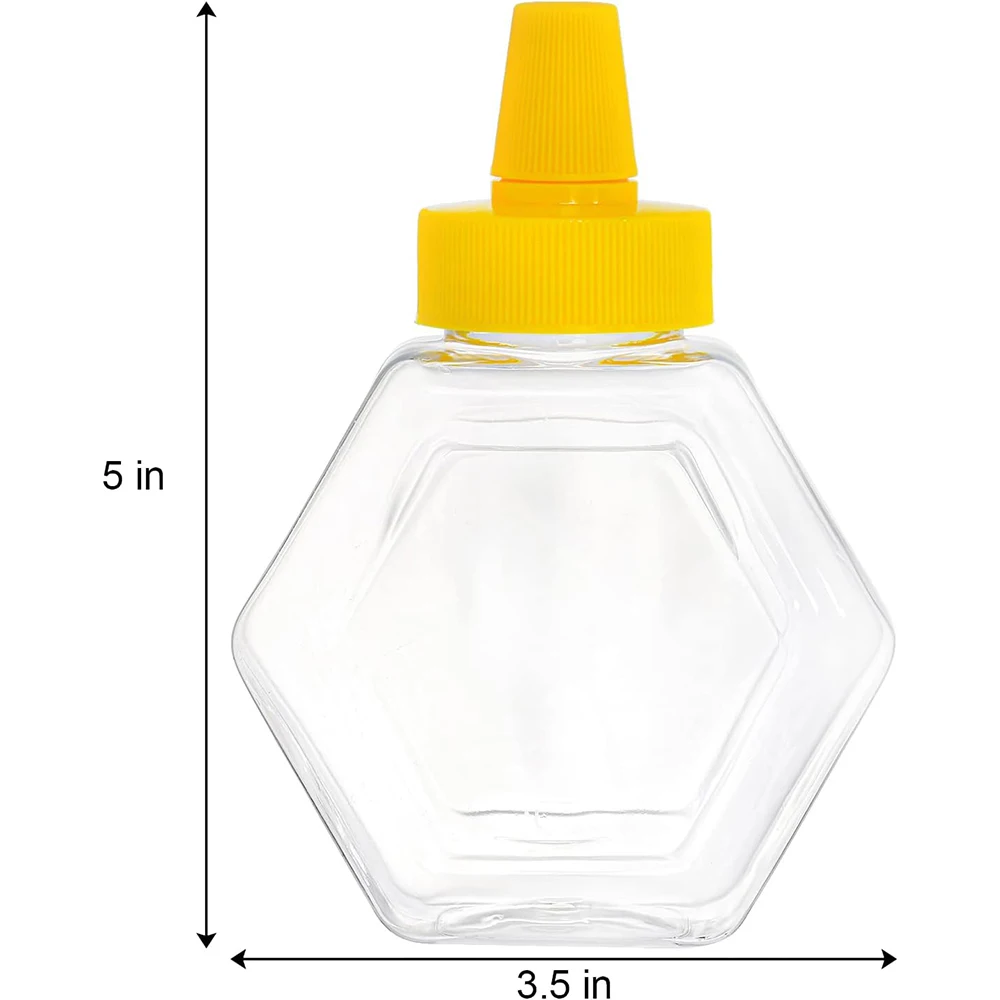 16Pcs Plastic Clear Honey Bottle Jars,7Oz Honey Squeeze Bottles,Refillable Condiment Squeeze Bottles,Hexagon Shape