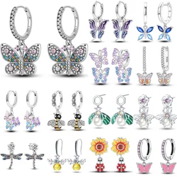 Hot 925 Sterling Silver Butterfly Bee Insect Series Drop Earrings For Woman Fashion Party Gifts Elegant S925 Jewelry Accessories