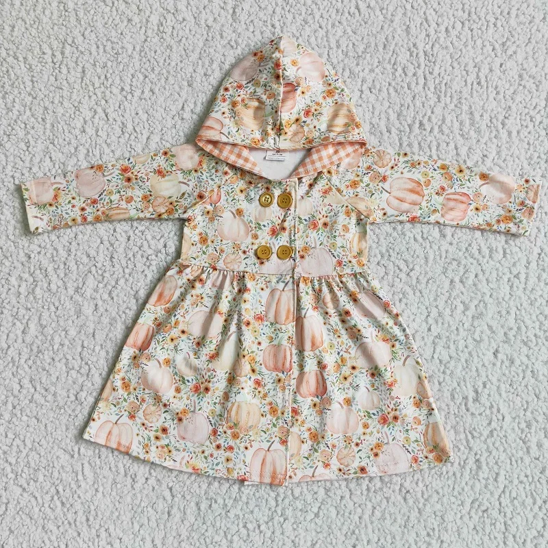 

New Spring Arrival Kids Girls Autumn Pumpkin Blossom Hooded Long Sleeve Jacket Boutique Wholesale Baby Girls Children Coat