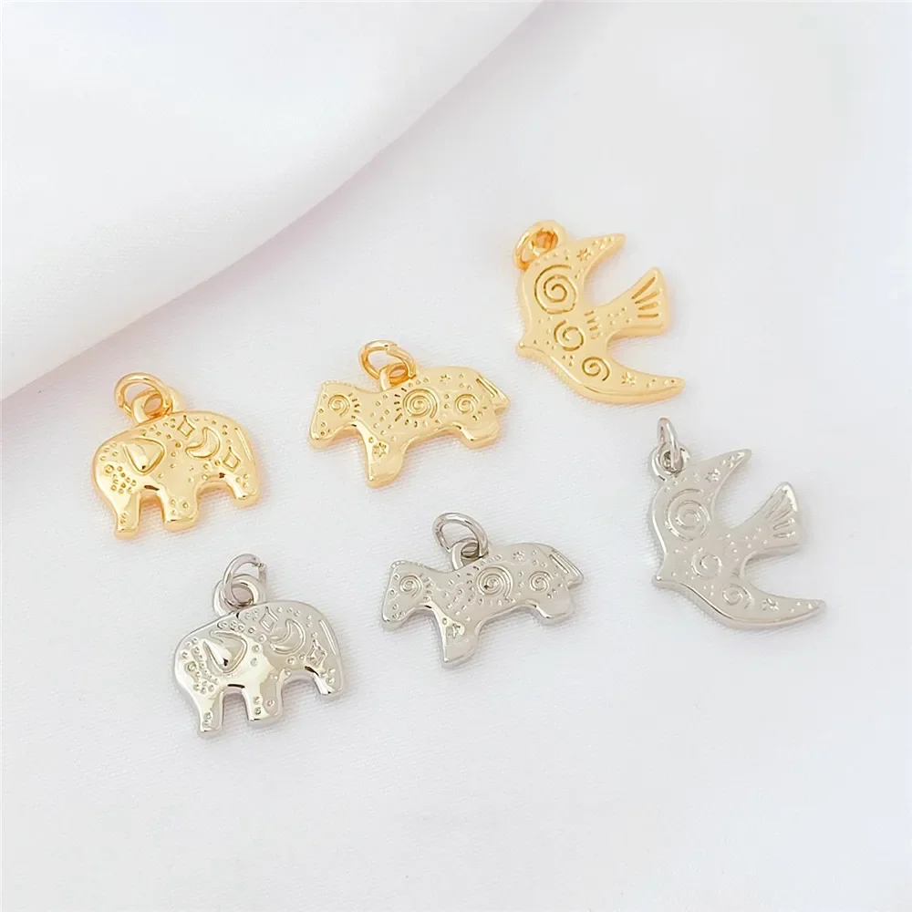 14K Gold-plated Pony, Elephant and Bird Pendant, Handcrafted Diy Bracelet, Necklace and Accessory Materials