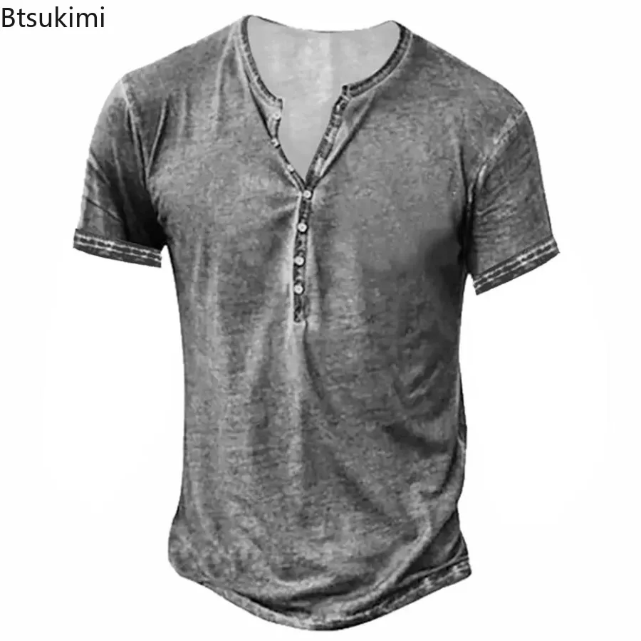 New Men Vintage Washed Distressed V Neck Open Cardigan Summer Comfortable Short Sleeve Tops Fashion Casual Street Shirts for Men