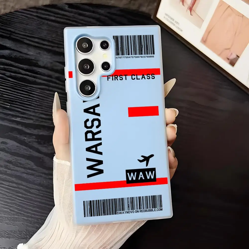Plane Travel Ticket Poland Phone Case For Samsung Galaxy S25 S24 S22 S23 Ultra S21 S20 Plus Frosted Jelly Shockproof Soft Cover