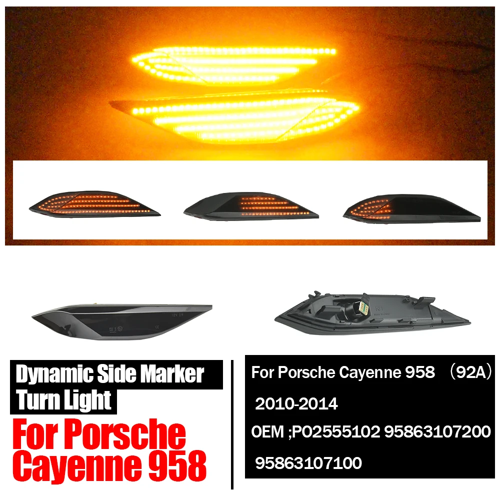 Fit For Porsche Cayenne 958 92A 2010- 2014 2pcs LED Dynamic Amber Turn Signal Light Side Fender Marker Lamp PO2555102