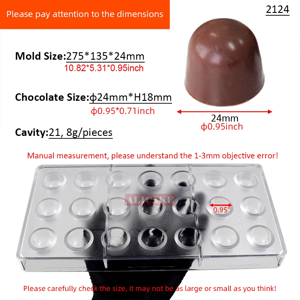 Bullet Shape Chocolate Mold Polycarbonate 0.95inch 21 Cavity 8g/Pieces Bonbons Candy Mould Confectionery Baking Pastry Tools