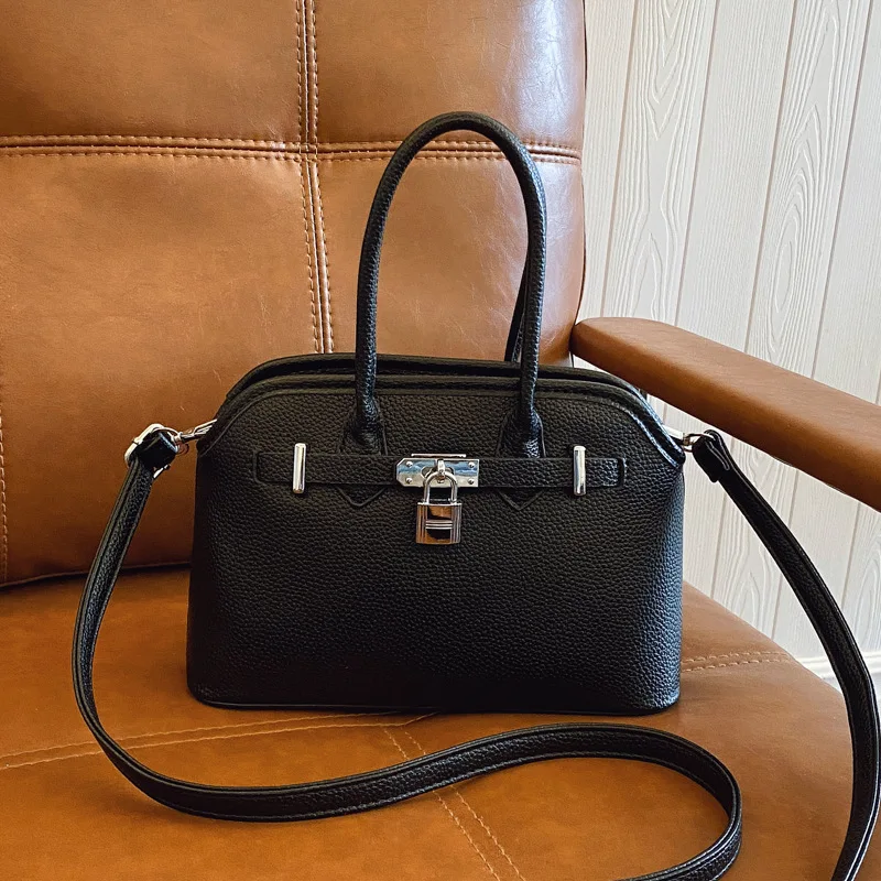

Korean Version New Women's Kelly Bag - Lychee Pattern Solid Color Lock, Shoulder Commuter Messenger Bag