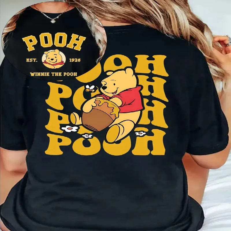 

2025-26 Летняя футболка с Винни-Пухом Y2k Футболка с принтом из 100% хлопка с принтом Женская свободная футболка Диснея
