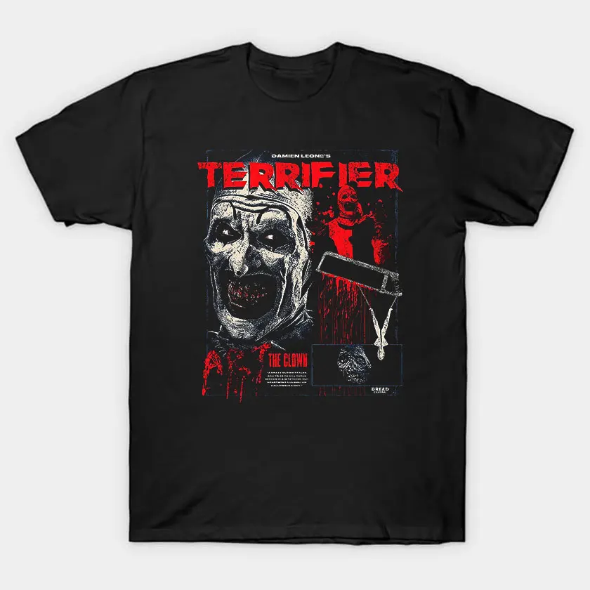 Terifier fan poster seni horor film pembunuh badut menakutkan jahat kostum halloween slasher film 100% katun dicetak t shirt untuk pria