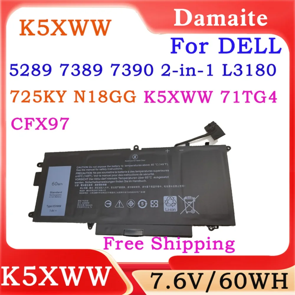 K5XWW 71TG4 7,6 V 60WH batería del ordenador portátil para Dell Latitude 5289 7389 7390 2-en-1 L3180 CFX97 725KY N18GG P29S 6CYH6 K5XWW