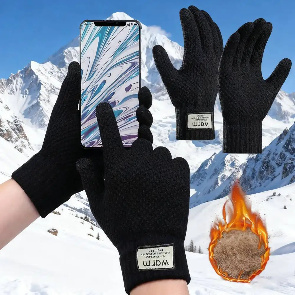 Thermal Winter Gloves For Men Thickened Warm Fleece Lined Anti-Slip Touch Screen Thermal Windproof Cycling Gloves
