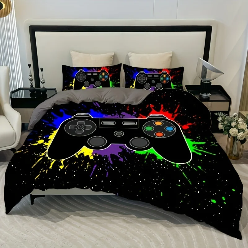 3pcs Game Console Controller Duvet Cover,Duvet Cover*1+Pillowcases*2,Bedroom Decoration Comfortable Soft Fabric,No Pillow Core