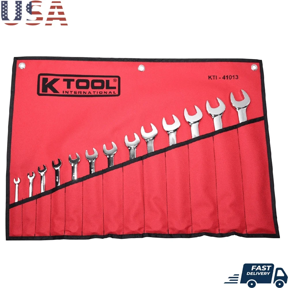 

13pc SAE Combination Wrench Set Drop Forged Steel Heavy Duty Organizer Kit Chrome Plated Heat Treated Durable Tools