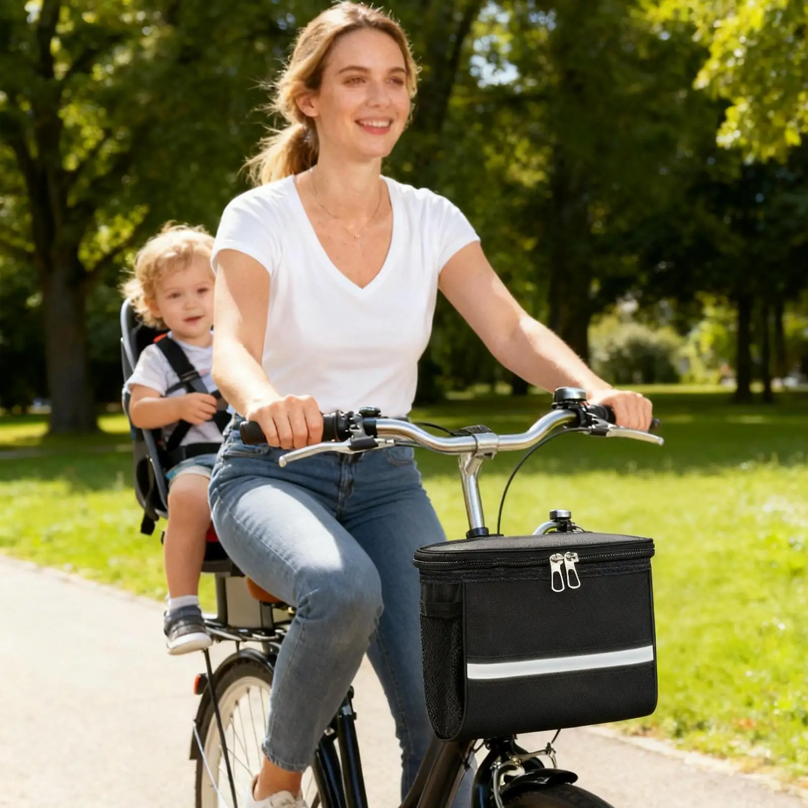 

Front Bike Basket Large Capacity With Clear Phone Pocket Front Handlebar Adult Bike Basket For Road Mountain Electric Scooter