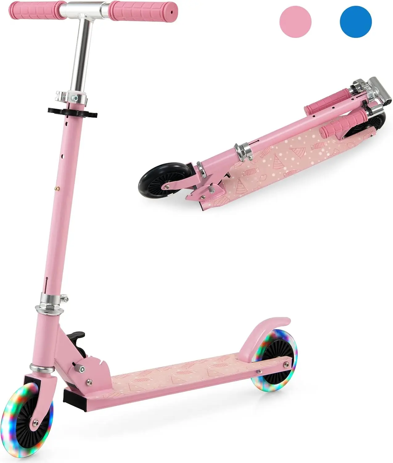 

Folding Kick Scooter for Kids, 2 Light Up Flashing Wheels Scooter W/ 3 Adjustable Heights, Rear Brake System, Portable Aluminum