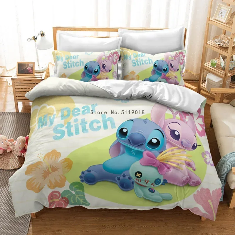 Disney Lilo And Stitch Bedding Set Single Double Twin Full Queen King Size Cartoon Girls Bed Cover Pillow Cases Boy Girl Gift