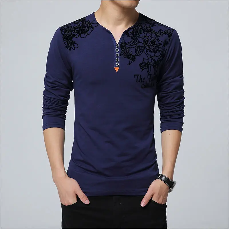 Fashion Men Clothing Long Sleeve Cotton T-shirt Spring Autumn Big Size Ventilate Basic Korean Bottoming V-neck Loose Casual Tops