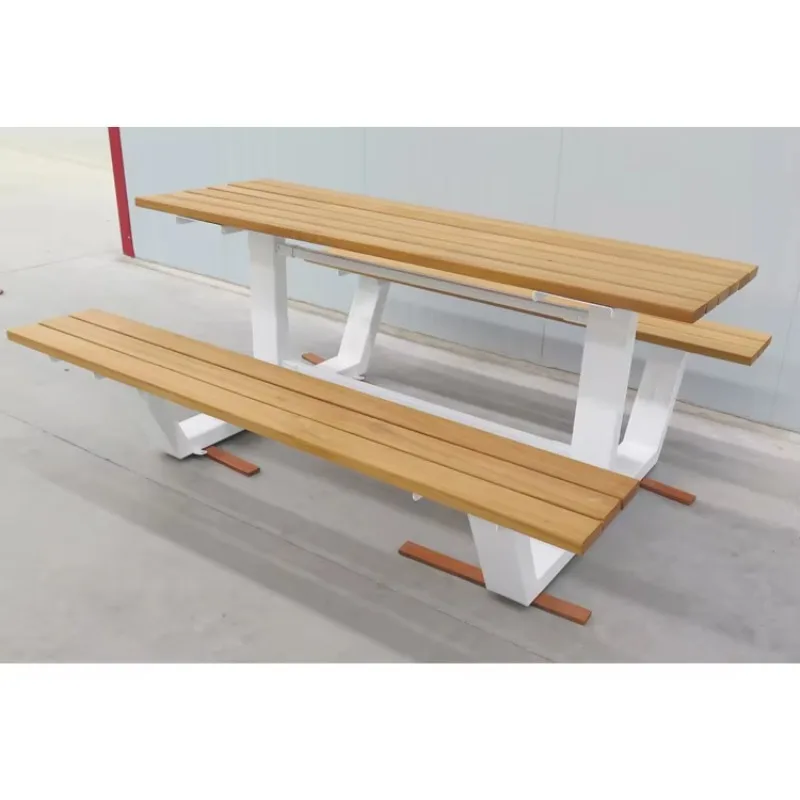 Outdoor Commercial 6 ft 8 ft Metal Frame Wood Picnic Table with Bench Garden Furniture Dinning Table Outside Patio Coffee Table