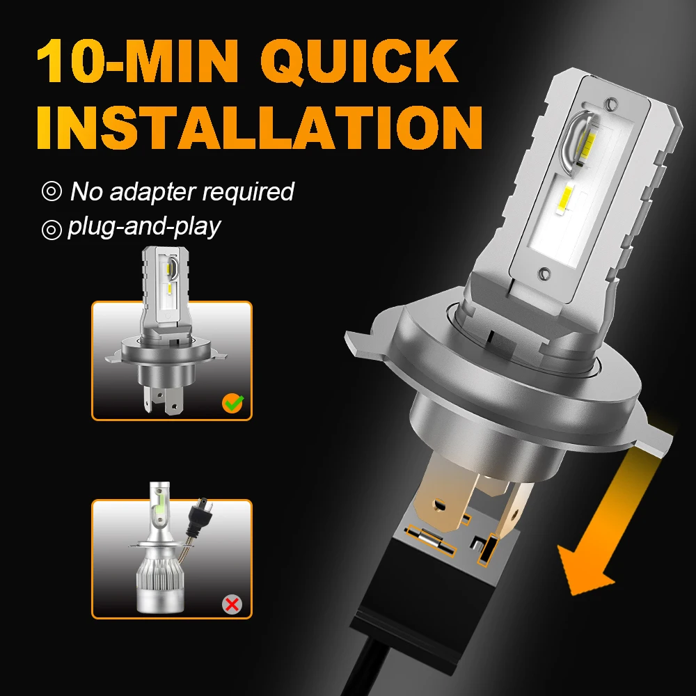 MZGN 2Pcs H4 Led Headlight Bulb 18000lm Super Bright Halogen Size for 9003 Car Headlamp 12 Pcs CSP 7035 Led Chips 6000K White