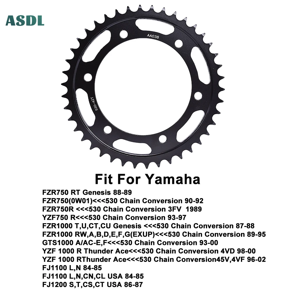 

Motorcycle Rear Sprocket Gear 530 42T For Yamaha FZR750 RT FZR750R YZF750R FZR1000 GTS1000 YZF 1000R YZF1000R FJ1100 FJ1200