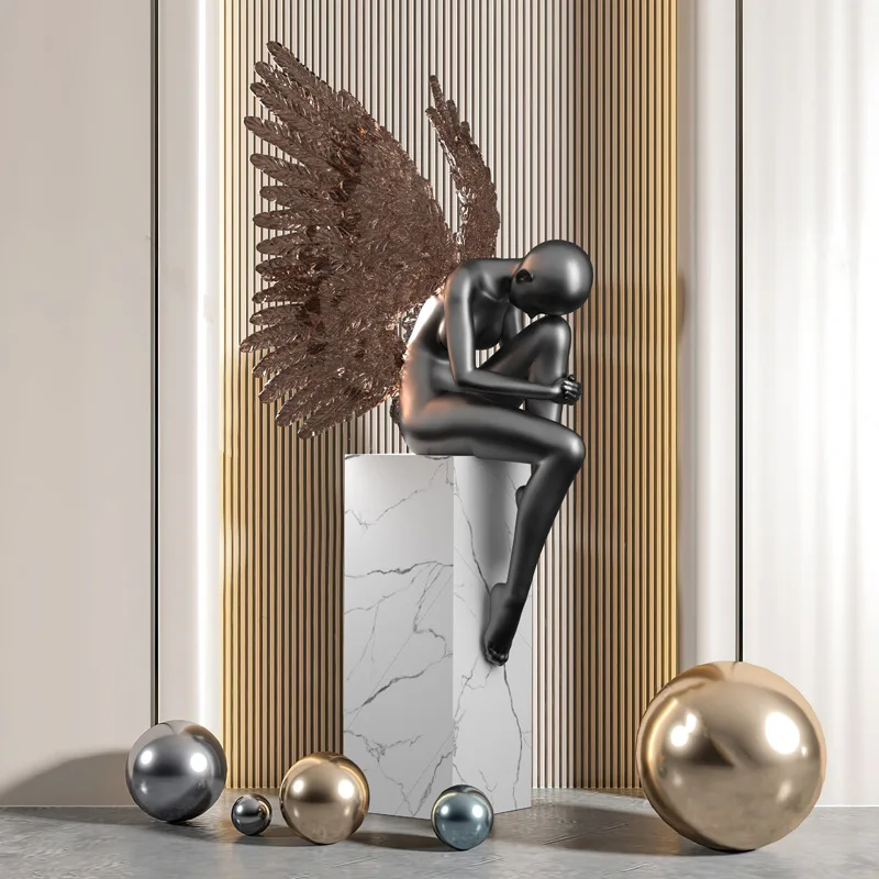 Modern creative sculpture ornament landing angel figure hotel lobby artwork