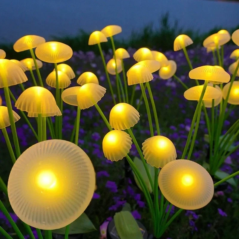 Dual‑Mode LED Solar Mushroom & Jellyfish Stake Lights, Waterproof Garden Decor Lamps for Yard Patio Pathway Ambient Lighting