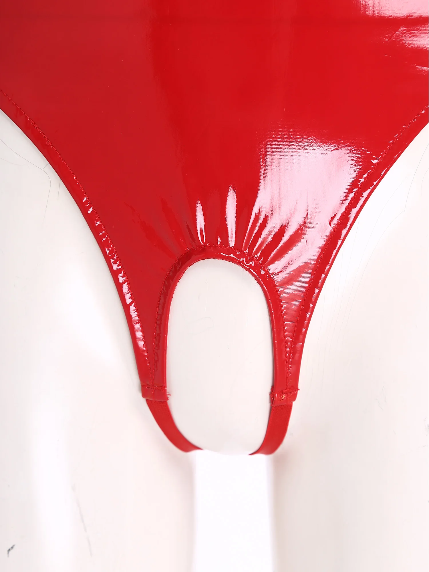 

Women Sexy Strappy Halter Bodysuit Lingerie Open Chest Backless Crotchless PU Leather Leotards Jumpsuit for Nightclub Rave Party