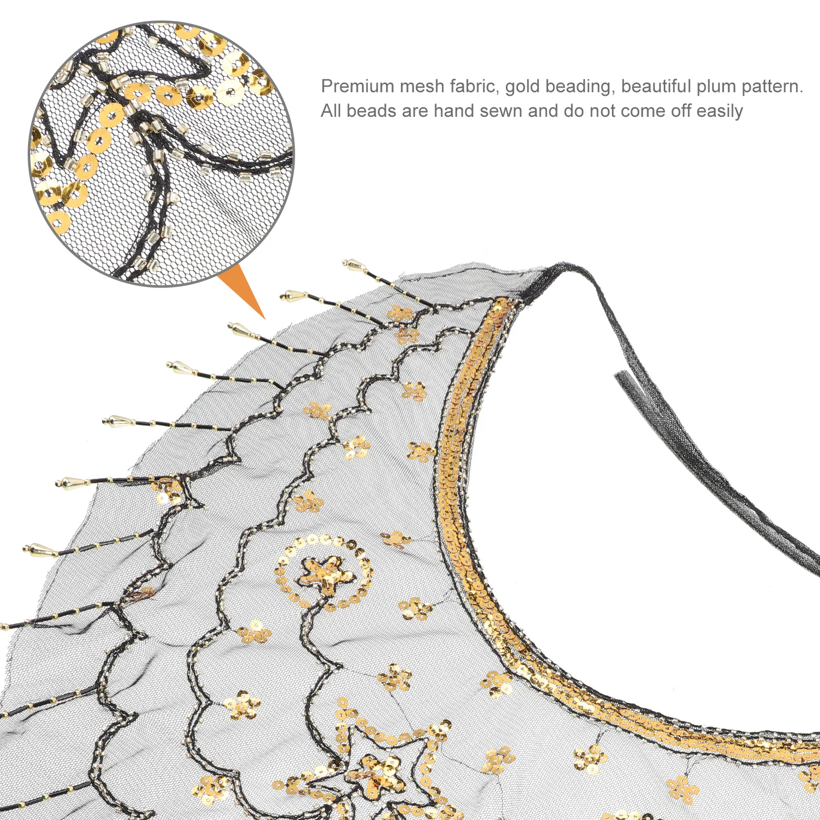 

Belly Dance Veil Premium Mesh Fabric Gold Beading Flower Pattern Costume Party Performance Photography Accessory Mysterious