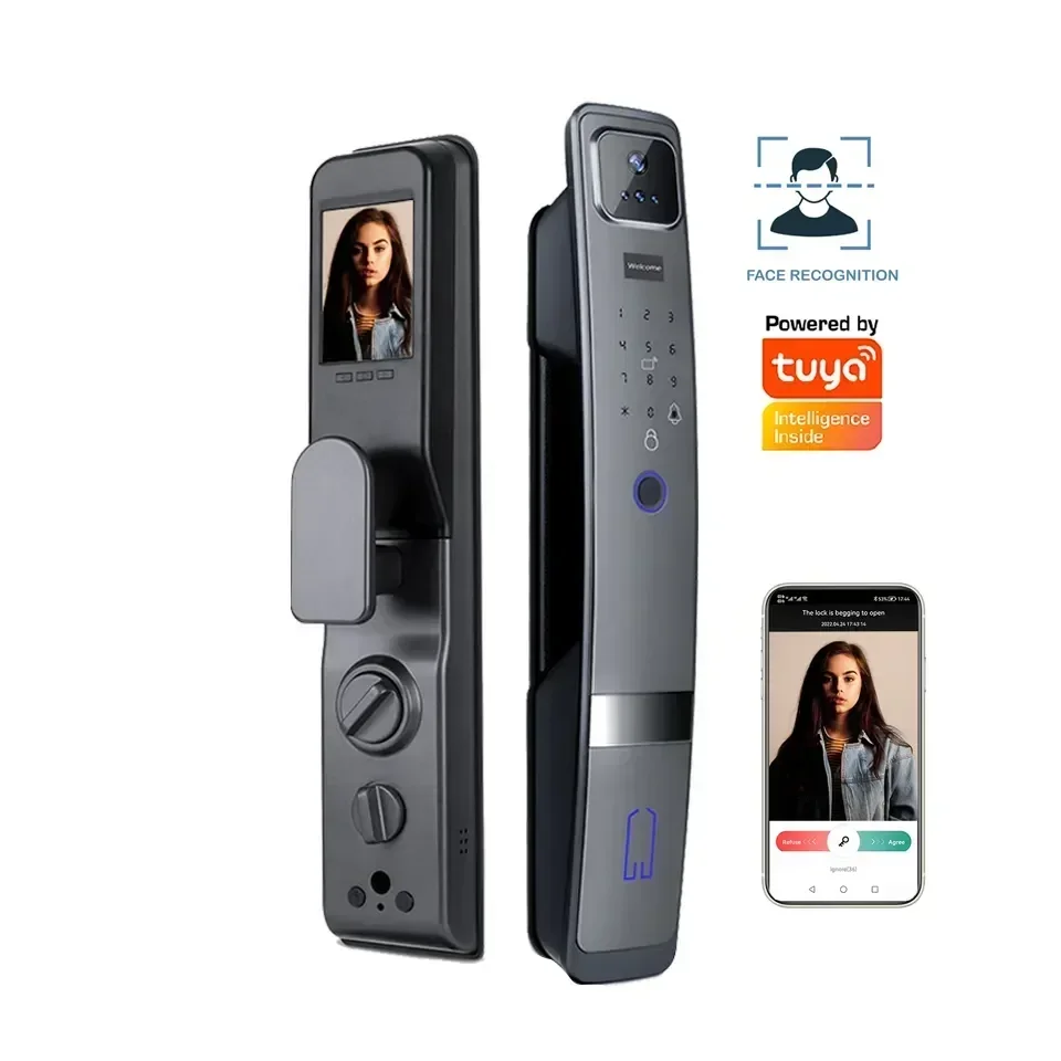 TOPTEQ Tuya Face Recognition Lock Wireless Door Lock  Security Mortise Door Locks Biometric Fingerprint Doorlock Camera